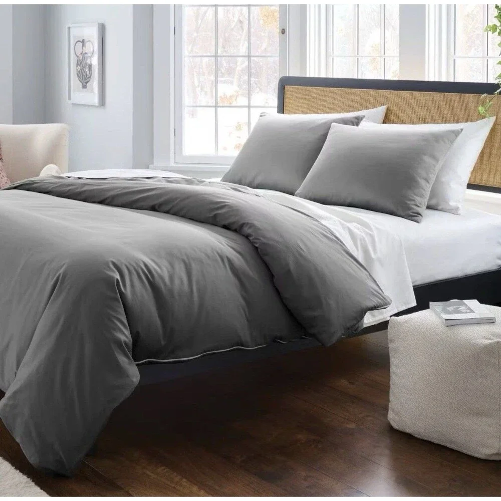 Threshold Full/Queen Performance Sateen Duvet Cover Sham Set Dark Gray NEW